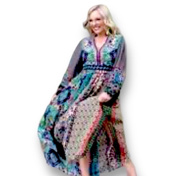 Anthropologie x Bhanuni by Jyoti Ronika Patterned Maxi Dress Multicolor Size M - Picture 3 of 16